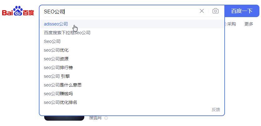 百度搜索SEO公司下拉词展示